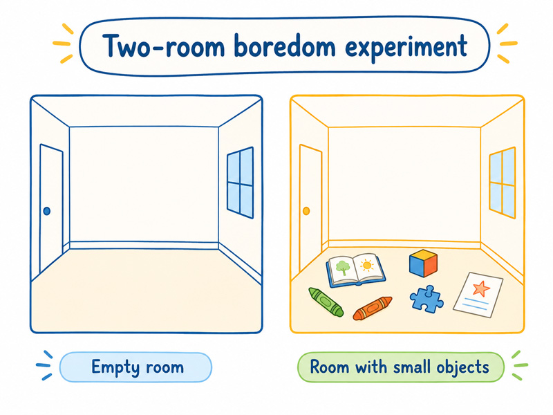 Diagram comparing an empty room with a room containing interesting objects