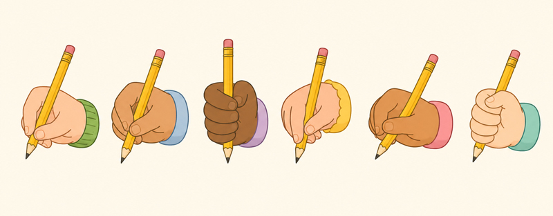 Illustration of four different pencil grips