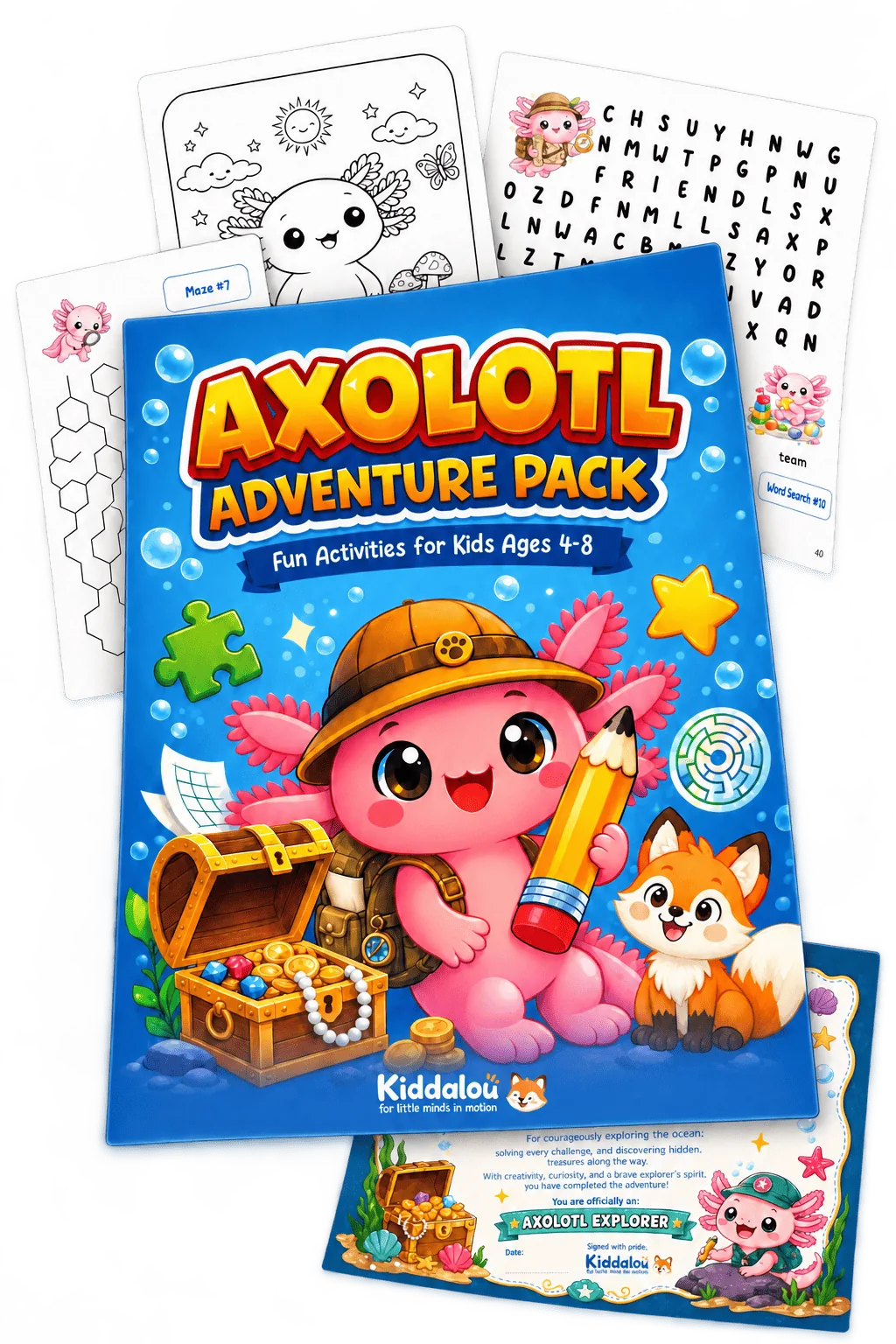Kiddalou Axolotl Adventure Pack printable activity pack